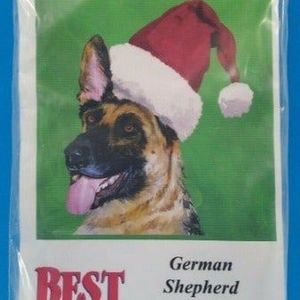 German Shepherd Christmas Santa Hat Indoor Outdoor Flag Barbara Van Vliet